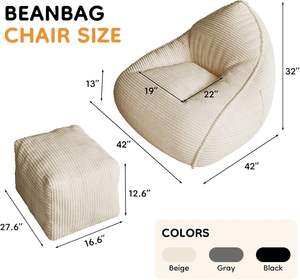 Fauteuil pouf Cloud en tissu velours côtelé, mousse PU, design Art Déco, confort moyen, pour adultes, canapé sans ossature, pouf - Product Image 2