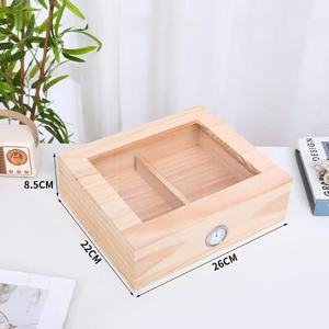Humidor à cigares portable en bois transparent avec couvercle rabattable, hygromètre intégré, finition mate rectangulaire, emballage général - Product Image 2