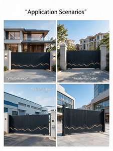 Portail battant automatique moderne en aluminium thermolaqué noir, durable, pour allée de villa, entrée principale extérieure - Product Image 6