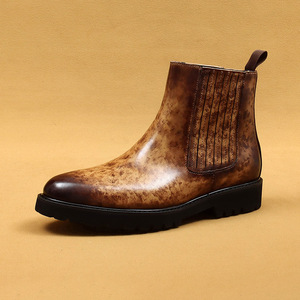 Bottines en cuir de style britannique à semelle épaisse, mi-mollet, en cuir véritable, type Chelsea, chaussures montantes pour affaires, formelles et décontractées - Product Image 1