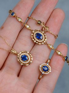 Xinfly 18K Gold Vintage Jewelry <b>Set</b> Natural Diamond Sapphire Necklace Ring <b>Bracelet</b> Retro Parties Weddings Gifts Children - Product Image 2