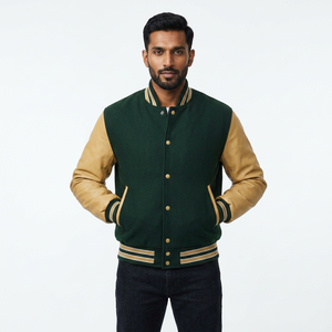 Blouson universitaire en laine pour homme, style cool, long, d'hiver, en cuir, avec col montant et lettres, nouvelle collection, vente chaude, haute qualité - Product Image 1
