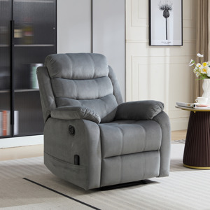 Fauteuil inclinable manuel Steph Plush contemporain en tissu rembourré avec massage lombaire, gris - Product Image 3