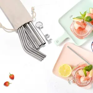 Good Quality Beer Accessories Reusable Stainless Steel Straw Set 12pcs With Beer Bottle Opener Silver Custom Straw