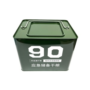 Square Metal <b>Tin</b> Can Emergency Food Storage <b>Tin</b> Compressed Biscuit Metal Container with Handle for Survival Food Reserve - Product Image 4
