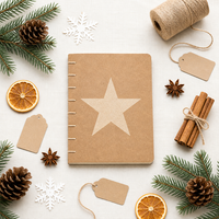 Carnet personnalisé de Noël avec reliure à spirale, motif étoile, en carton kraft A5, 80 feuilles, cadeau d'entreprise