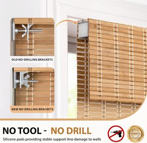 Stores sans outils sans perceuse corde sans fil à la main bambou nuances romaines lumière filtrage fenêtre traitement rouleau - Product Image 3