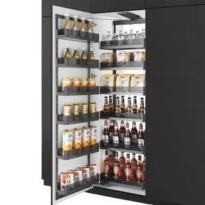 Smart Intelligent Elevator Linkage Snack Cabinet Storage Tall 5 6 Layers Kitchen Cabinet Pull Out Glass Basket Unit Pantry