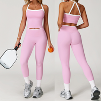 Ensemble 2 pièces pour femme, haut et short élastique à bretelles en Y, effet seconde peau, color block, pour yoga, course à pied, fitness - Respirant, extensible dans les quatre sens