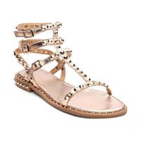 Sandales plates gladiateur à clous métalliques pour femmes grandes tailles, avec lanières multi-boucles à la cheville et rivets, chaussures d'été pour femmes