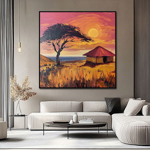 نمط حديث مرسومة باليد غروب الشمس قماش ثلاثي الأبعاد فريد ديكور منزلي لوحات فنية جدارية إفريقيّة على أكريليك زيت متوسط مناظر طبيعية ريفية - Product Image 3