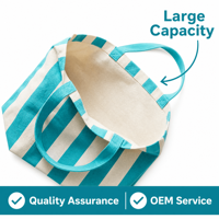 Sac fourre-tout en toile rayée avec coutures renforcées, sac d'épicerie réutilisable en coton avec poche intérieure, sac de voyage