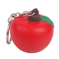 Schattige rode appelvormige squishy stressbal met aangepast logo sleutelhanger groothandel PU schuim fruit squishy stressverlichtende bal knijp speelgoed