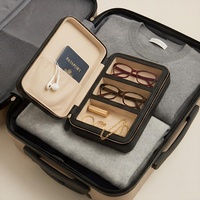 Boîte de rangement pour lunettes en cuir PU noir de luxe, 3 emplacements, organiseur de voyage portable pour lunettes, bijoux et petits objets essentiels