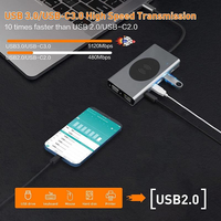 Station d'accueil USB-C 13-en-1 avec adaptateur USB3.0*2, PD, lecteur de cartes TF/SD, audio 3.5, VGA, RJ45 et charge sans fil 15W en alliage d'aluminium