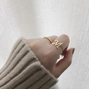 Anillo con letra inicial para mujer, sortija con letra, cadena ajustable - Product Image 6