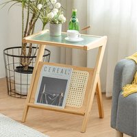 Combohome Table de chevet en rotin et verre multifonction avec étagères de rangement Table de chevet en bambou