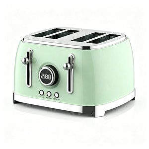 BESTONE 4-Slice <b>Toaster</b> With <b>Digital</b> Timer Defrost Reheat Cancel Function Green Plastic Housing Household Use - Product Image 2