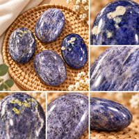Pierre de palmier en Iolite polie de 5-6 cm, cristal violet, pierre de poche pour la méditation, collection, décoration intérieure et cadeau en cristal