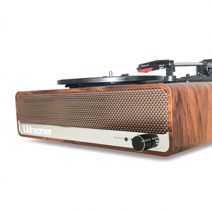 Tourne-disque en bois avec haut-parleurs stéréo Bluetooth intégrés, 3 vitesses, couvercle anti-poussière transparent, vente en gros d'usine - Product Image 4