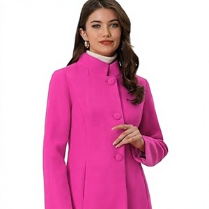 Manteau long pour femme en polyester 100 % écologique, léger, à double boutonnage, avec revers, coupe longue, pour l'hiver, personnalisable OEM - Product Image 1