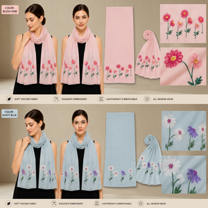 ผ้าพันคอวิสโคสปักลายดอกไม้ น้ำหนักเบา ระบายอากาศได้ดี สำหรับผู้หญิง ใส่ได้ทุกฤดู ฤดูใบไม้ผลิ - Product Image 2