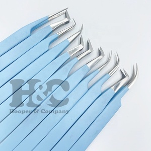 แหนบสแตนเลสปลายบางแหนบขนตาสีน้ำเงินอย่างยั่งยืนแหนบโค้งมนเรียบมิงค์โมคิวต่ำ - Product Image 2