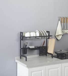 Égouttoir à vaisselle robuste en métal à poser sur l'évier avec couvercle, double niveau, durable et écologique - Product Image 5