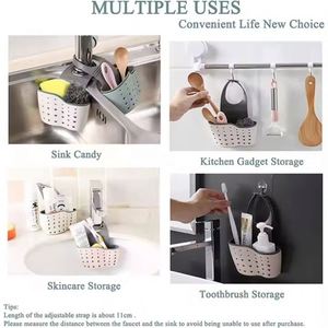 Modern Home Storage Drain Basket Bag Hanging Adjustable Strap Faucet <b>Kitchen</b> Sink <b>Sponge</b> Silicone Plastic Soap <b>Holder</b> - Product Image 2