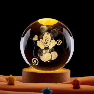 Boule de cristal K9 gravée au laser <span class=keywords><strong>3D</strong></span>, lampe de nuit LED, lampe <span class=keywords><strong>en</strong></span> verre chaud avec base <span class=keywords><strong>en</strong></span> bois pour la chambre des enfants, décoration de la maison, cadeau d'anniversaire - Product Image 4