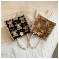 Sac de courses en toile de jute imprimé petit ours, pour usage quotidien, au charme naturel, texture fine, sensation simple et charmante