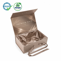 Boîte d'emballage pour perruques écologiques en gros, boîte pliable à fermeture magnétique doublée de satin de soie avec ruban pour l'emballage des produits capillaires