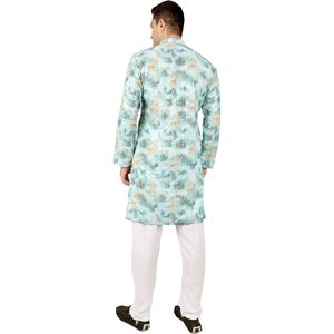 <b>Men</b> <b>Kurta</b> Pajama Set Cotton Digital Print Ethnic Indian Traditional Wear Diwali Occasion Wrinkle Free White Pants - Product Image 5