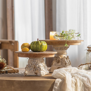 Plateau de style romain, décoration d'intérieur, plateaux ronds vintage, plat de service pour café et thé, support à parfum, support à gâteau avec base sculptée - Product Image 3