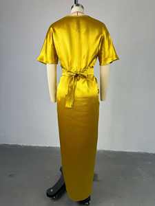 <span class=keywords><strong>Abito</strong></span> Estivo da Donna Casual <span class=keywords><strong>con</strong></span> Maniche Corte, Schiena Scoperta, Scollo a V, Vita Alta e <span class=keywords><strong>Spacco</strong></span>, Stile Nightclub, Gonna Lunga Sostenibile - Product Image 6