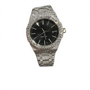 Men's <b>Iced</b> <b>Out</b> Automatic <b>Watch</b> Case Glass Dial Moissanite Stainless Steel Moissanite Bezel 10 Bar Water Resistant Bracelet Clasp - Product Image 1