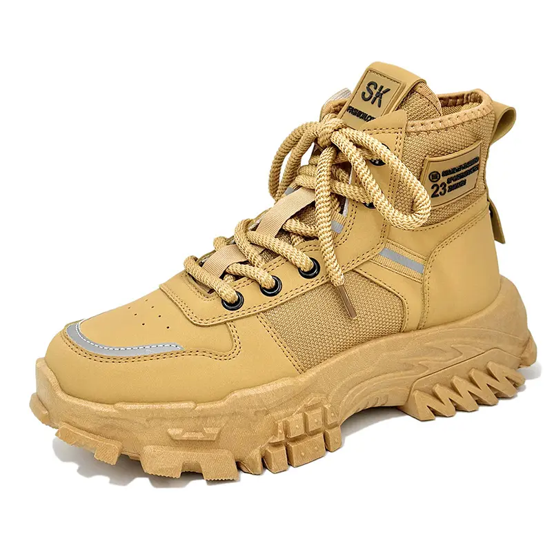Sepatu bot Martin Platform untuk pria, sepatu bot kerja luar ruangan antiselip, sepatu bot tinggi sol tebal