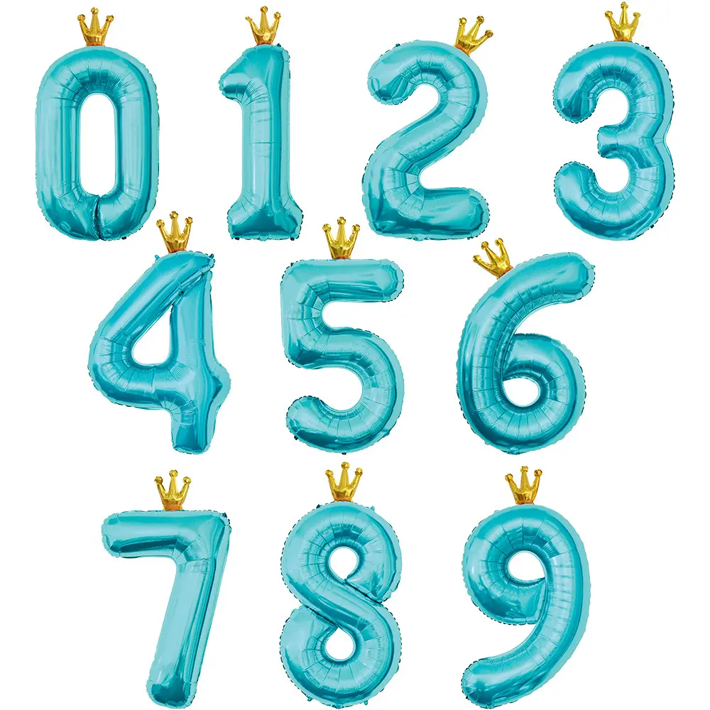 Nuevo diseño 40 pulgadas Tiffany Blue Crown Number Balloon Helio Foil Mylar Number Globos para decoraciones de fiesta de cumpleaños