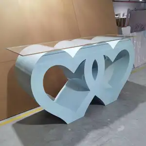 PVC Double Heart-shaped Bar Tables Baby Blue Elegant Events Dessert Counter Table For Wedding Party Decoration