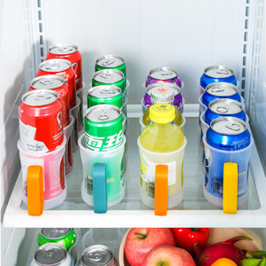 Étagère de rangement pour boissons au réfrigérateur avec poignée, organisateur de boissons en conserve, matériau PP, bleu, jaune, orange - Product Image 5