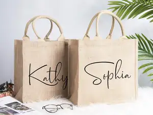 Bolsas de arpillera Natural personalizadas, bolsos de playa, de yute, de yute