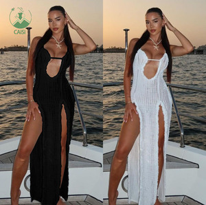 Abiti Lunghi Estivi da Spiaggia <span class=keywords><strong>per</strong></span> <span class=keywords><strong>Donna</strong></span>, Moda Femminile, Vestito <span class=keywords><strong>Sexy</strong></span> con Spacco Alto, Senza Maniche, Collo all'Americana - Product Image 1