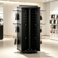 Exhibidor Giratorio de Metal Negro, Soporte Giratorio con Panel Perforado, Exhibidor de Mostrador para Tiendas Minoristas