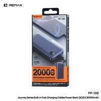 Batterie externe REMAX FP-130 20000mAh, charge super rapide 22.5W, câbles doubles intégrés, chargeur portable avec écran LED pour les voyages