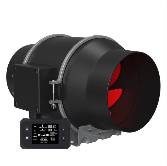 4 Inch Quiet EC Mixed Flow Inline Duct Fan Exhaust Ventilation Fan with Programmable Controller for Hydroponics Grow Tent HVAC