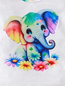 Sơ Sinh Bé Cô Gái Mùa Hè Thiết Lập Dễ Thương Voi In Ngắn Tay Áo Fart Áo Khoác Headscarf Chất Lượng Cao Vải Phương Tây Snap Nút - Product Image 4