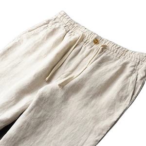 Logo personnalisé avec cordon de serrage <span class=keywords><strong>Pantalon</strong></span> <span class=keywords><strong>en</strong></span> <span class=keywords><strong>lin</strong></span> à jambes larges pour hommes <span class=keywords><strong>Pantalon</strong></span> respirant à taille élastique <span class=keywords><strong>Pantalon</strong></span> à jambes droites Vente <span class=keywords><strong>en</strong></span> gros - Product Image 4