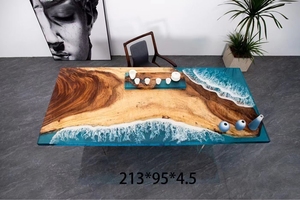 Luxus Massivholz <span class=keywords><strong>Revier</strong></span> Resin Design Kunden spezifischer Esstisch Massiver Walnussholz Ocean Epoxy Resin Couch tisch - Product Image 4
