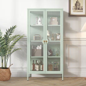 Muebles Modernos Ecológicos para el Hogar, Sala de Estar, Puertas Planas de Acero, Vitrina, Librería, Armario Metálico de Almacenamiento con Patas - Product Image 1