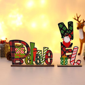 Nuevas decoraciones festivas navideñas, rompecabezas de letras de madera de colores, adornos DIY, figurita de escritorio de un anciano sin rostro. - Product Image 2